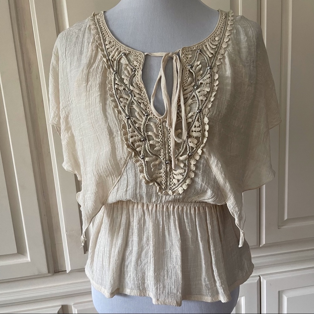 2b Bebe Boho Bohemian Flutter Sleeve Beaded Croch… - image 2